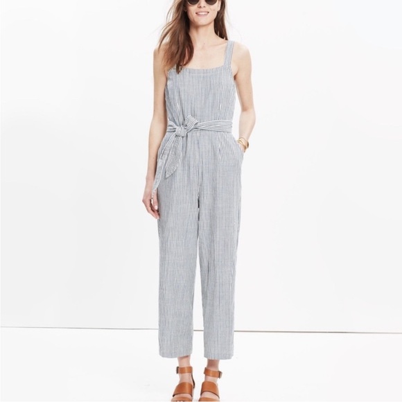 Striped Sleeveless Madewell Belted Muralist Cotton Jumpsuit [Size 2] - Picture 1 of 4